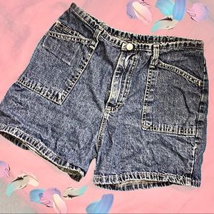 High waisted, denim shorts with front/back pockets